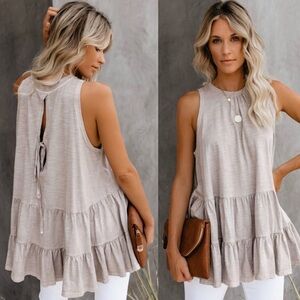 Sleeveless Beige Ruffle Top